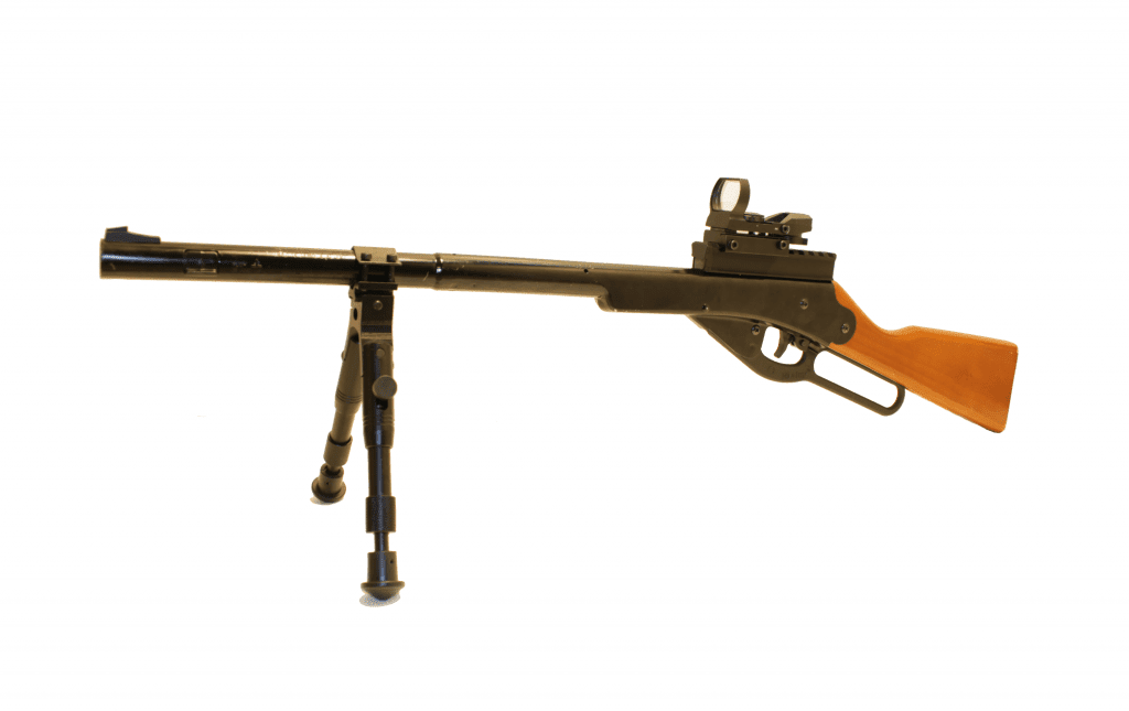 Daisy Buck 105 with Red Dot Reflex Scope and folding bipod.